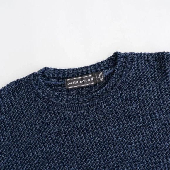 Vintage David Taylor Navy Fine Knit 3D Eclectic Grandpa V Neck Sweater Medium - Picture 8 of 9